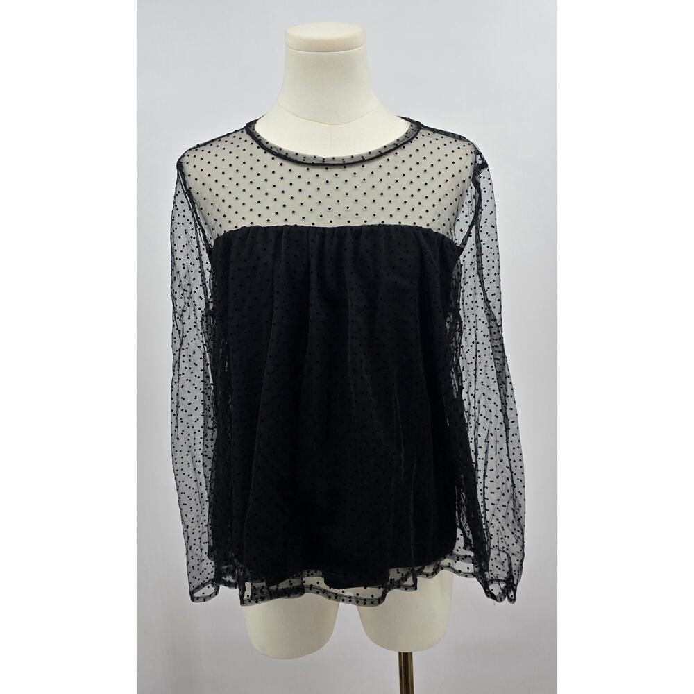 Banana Republic Black Sheer Swiss Dot Blouse M Mesh Dark Feminine Parisian